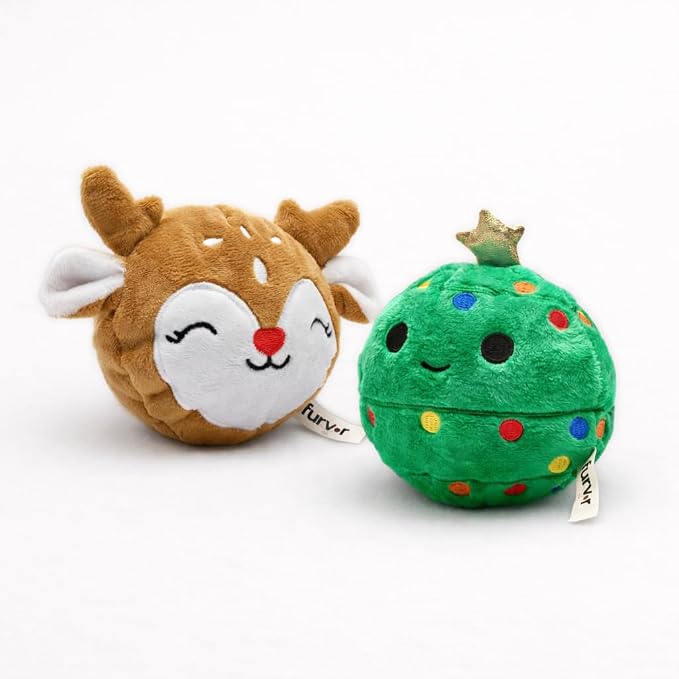 Large Prancer and Christmas Tree Dog Toys - 2 Pack