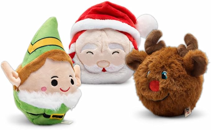 Santa, Elf and Reindeer Dog Toys - 3 Pack